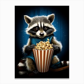 Cartoon Bahamian Raccoon Eating Popcorn At The Cinema 1 Canvas Print