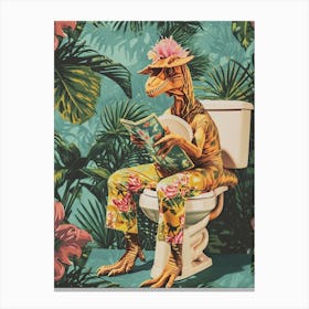 Retro Dinosaur & A Toilet 1 Canvas Print