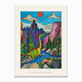 Colourful Wavy Line Dinosaur Mountain Illustration Poster Canvas Print