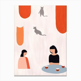 Tiny People At The Cat Cafe Illustration 3 Canvas Print