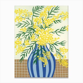 Mimosa Blue Striped Vase Painting Canvas Print