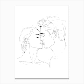 Kissing Couple One Line Art Minimalist Illustration Canvas Print