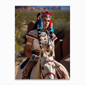 Native American Girl Riding In Front Of Monument Walley Canvas Print