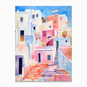 Santorini Watercolor Painting Canvas Print