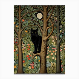 Black Cat In The Forest Style William Morris 8 Canvas Print