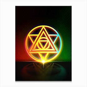 Neon Geometric Glyph in Watermelon Green and Red on Black n.0486 Canvas Print