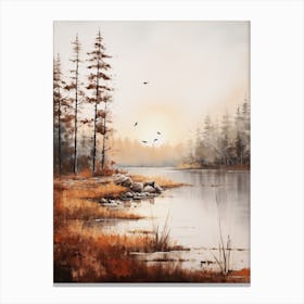 Lake In The Woods In Autumn, Painting 74 Canvas Print