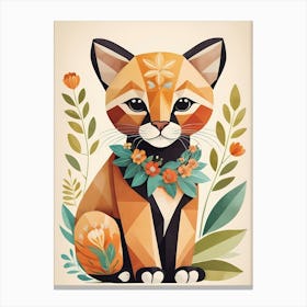 Floral Cute Baby Puma Nursery Illustration (56) Canvas Print