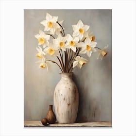 Daffodil, Autumn Fall Flowers Sitting In A White Vase, Farmhouse Style 2 Canvas Print