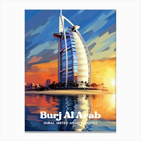 Burj Al Arab Hotel Sunset Travel Art Illustration Canvas Print