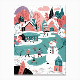 Snowman On The Ice Canvas Print