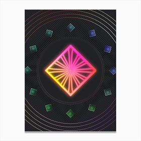 Neon Geometric Glyph in Pink and Yellow Circle Array on Black n.0216 Canvas Print