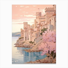 Korcula Croatia 1 Vintage Pink Travel Illustration Canvas Print