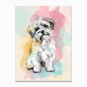 Havanese Dog Pastel Line Watercolour Illustration  1 Canvas Print