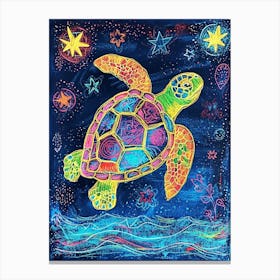 Sea Turtle At Night Crayon Drawing 1 Canvas Print