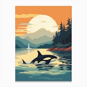 Orca Sunset & The Mountains Graphic Design 3 Canvas Print