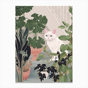 White Cat And House Plants 4 Canvas Print