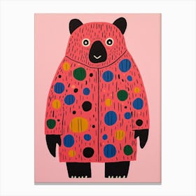 Pink Polka Dot Black Bear 2 Canvas Print