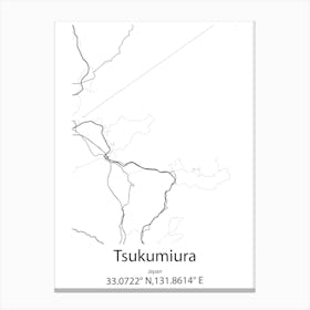 Tsukumiura,Japan Minimalist Map Canvas Print