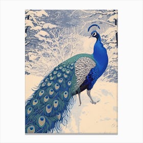 Snow Scene Of A Peacock 2 Canvas Print