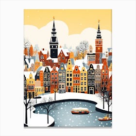 Retro Winter Illustration Amsterdam Netherlands 2 Canvas Print