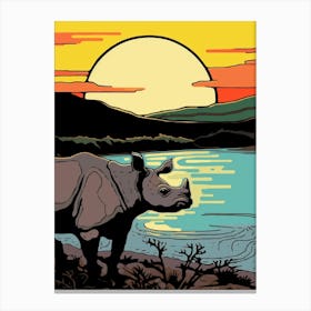 Rhino With The Sun Geometric Illustration 3 Canvas Print