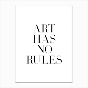Art has no rules quote (white background) Canvas Print