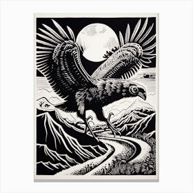 B&W Bird Linocut California Condor 2 Canvas Print