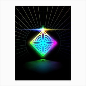 Neon Geometric Glyph in Candy Blue and Pink with Rainbow Sparkle on Black n.0056 Canvas Print