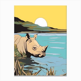 Simple Rhino Illustration Sunrise 2 Canvas Print