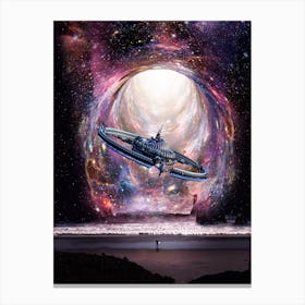 Black Hole And Surfer On The Beach Canvas Print