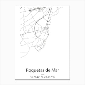 Roquetas De Mar,Spain Minimalist Map Canvas Print