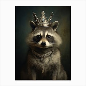 Vintage Portrait Of A Cozumel Raccoon Wearing A Crown 4 Canvas Print