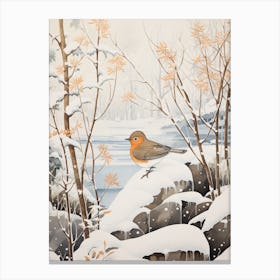 Winter Bird Painting Hermit Thrush 2 Canvas Print