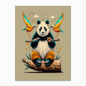 Panda Bear With Birds Canvas Print