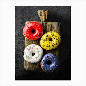 Colored sweet donuts — Food kitchen poster/blackboard, photo art Canvas Print