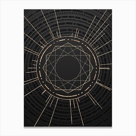 Geometric Glyph Symbol in Gold with Radial Array Lines on Dark Gray n.0159 Canvas Print