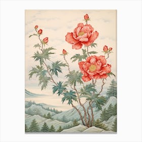 Botan Peony 1 Japanese Botanical Illustration Canvas Print