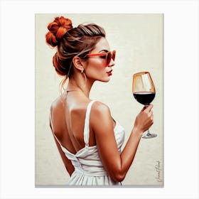 Beauty With A Glass Of Red Wine Canvas Print