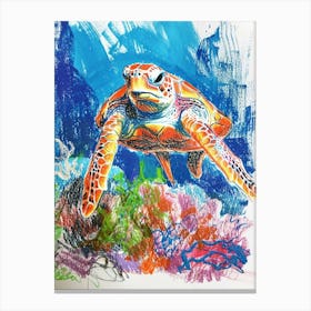 Rainbow Blue Sea Turtle Crayon Scribble Canvas Print