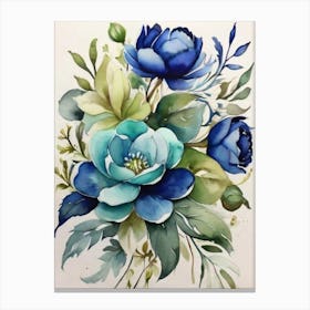 Blue Flowers Watercolor Painting Canvas Print