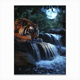 Tiger Resting By Waterfall. Generated AI. Art Print Canvas Print