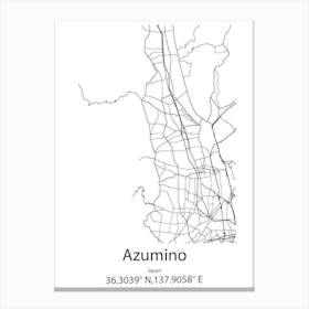 Azumino,Japan Minimalist Map Canvas Print