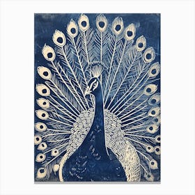 Peacock Feathers Out Linocut Inspired 7 Canvas Print