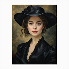 Victorian Woman In Black Hat Canvas Print