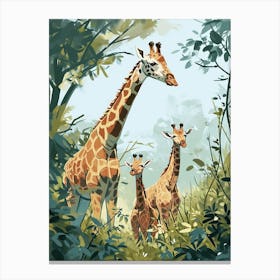 Herd Of Giraffes Resting Under The Tree Modern Illiustration 3 Canvas Print