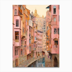 Bilbao Spain 1 Vintage Pink Travel Illustration Canvas Print