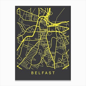 Belfast Map Neon Canvas Print