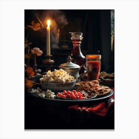 Table With Food And Drinks Canvas Print