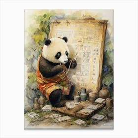 Panda Art Solving Puzzles Watercolour 2 Canvas Print